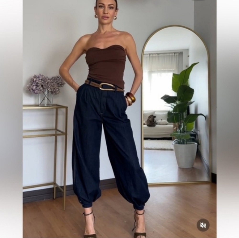 ZARA DENIM BALLOON PANTS BLUE SIZE S - Picture 9 of 15